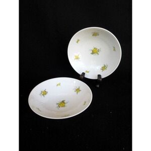 Rosenthal Harmony Romance Set of 2 Fruit Bowls White Yellow Roses Embossed Ovals